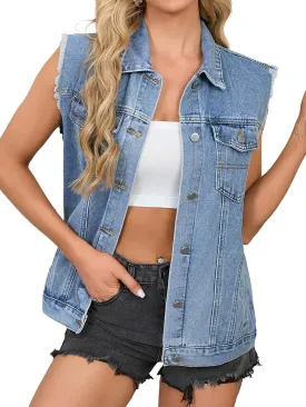 Women's Jean Vest Casual Sleeveless Denim Jacket