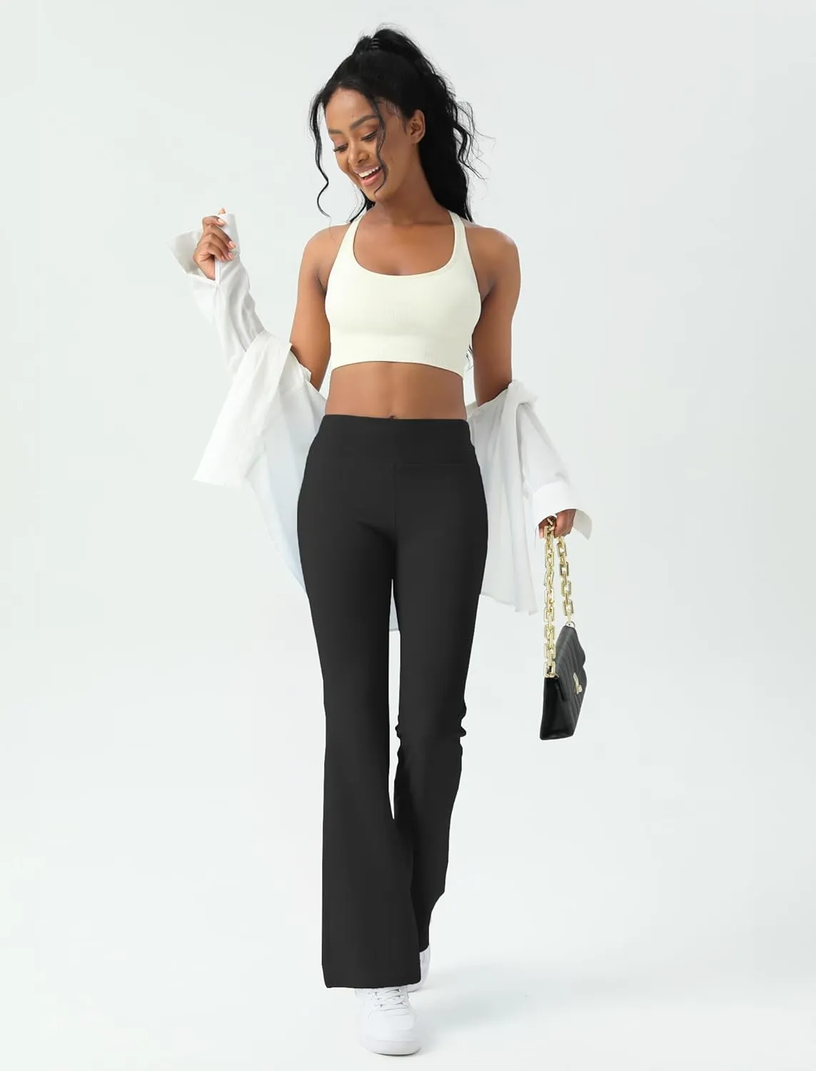 Women's Yoga Pants Bootcut Flare Leggings Flared Bell Bottom Leggings High-Waisted Workout Pants Tummy Control