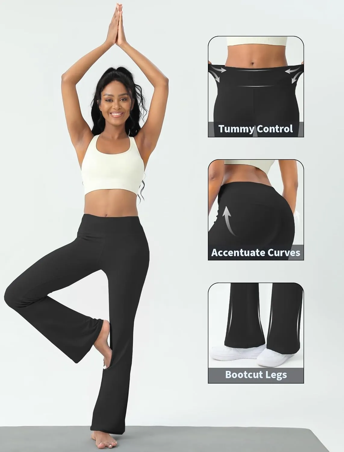 Women's Yoga Pants Bootcut Flare Leggings Flared Bell Bottom Leggings High-Waisted Workout Pants Tummy Control