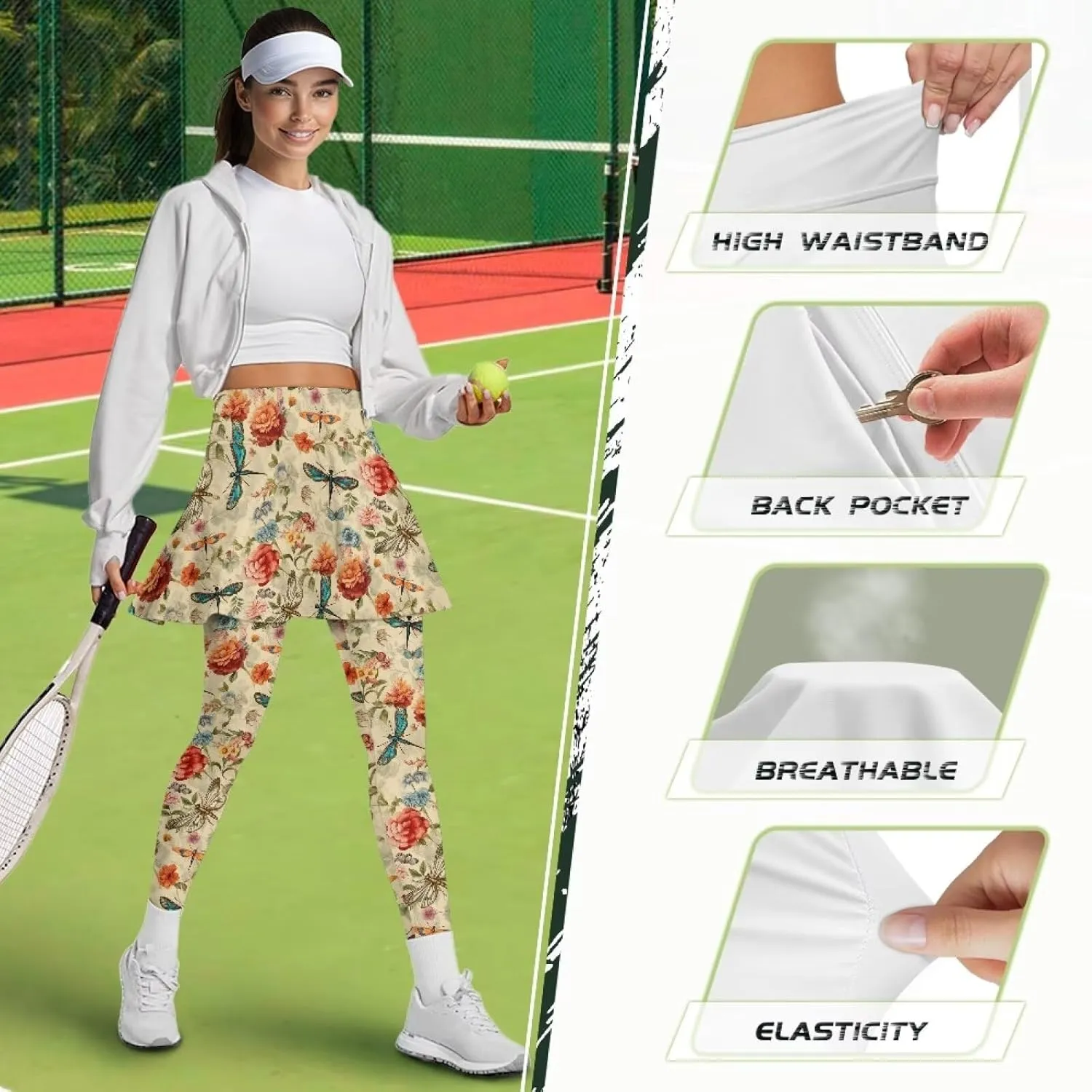 Womens Yoga Skirted Leggings, Casual Athletic Tennis Skirt with Leggings Yoga Pants for Running Workout Active