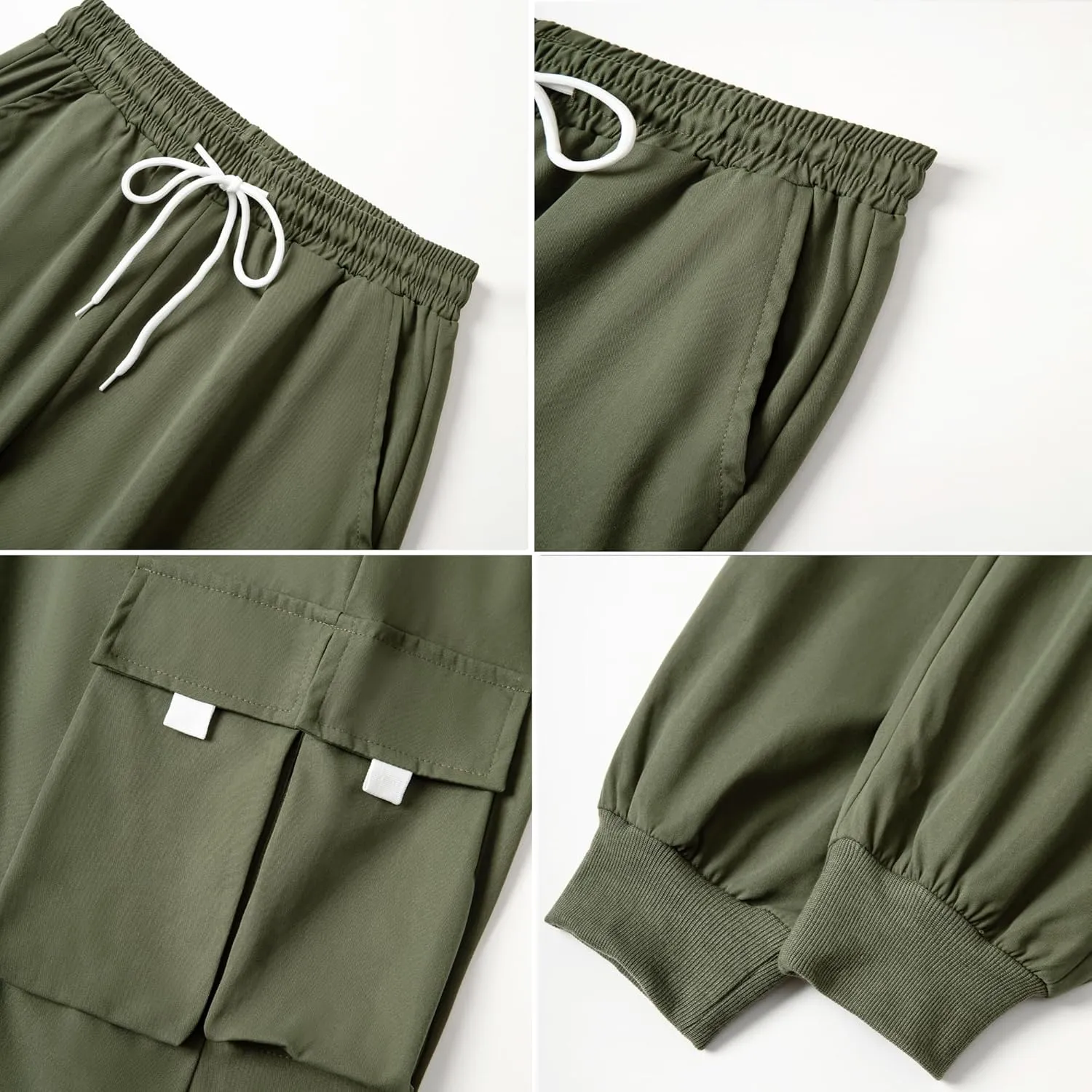 WZIKAI Men's Casual Cargo Pants Elastic Waist Drawstring Tapered Pants Athletic Techwear Joggers Pants with Flap Pockets