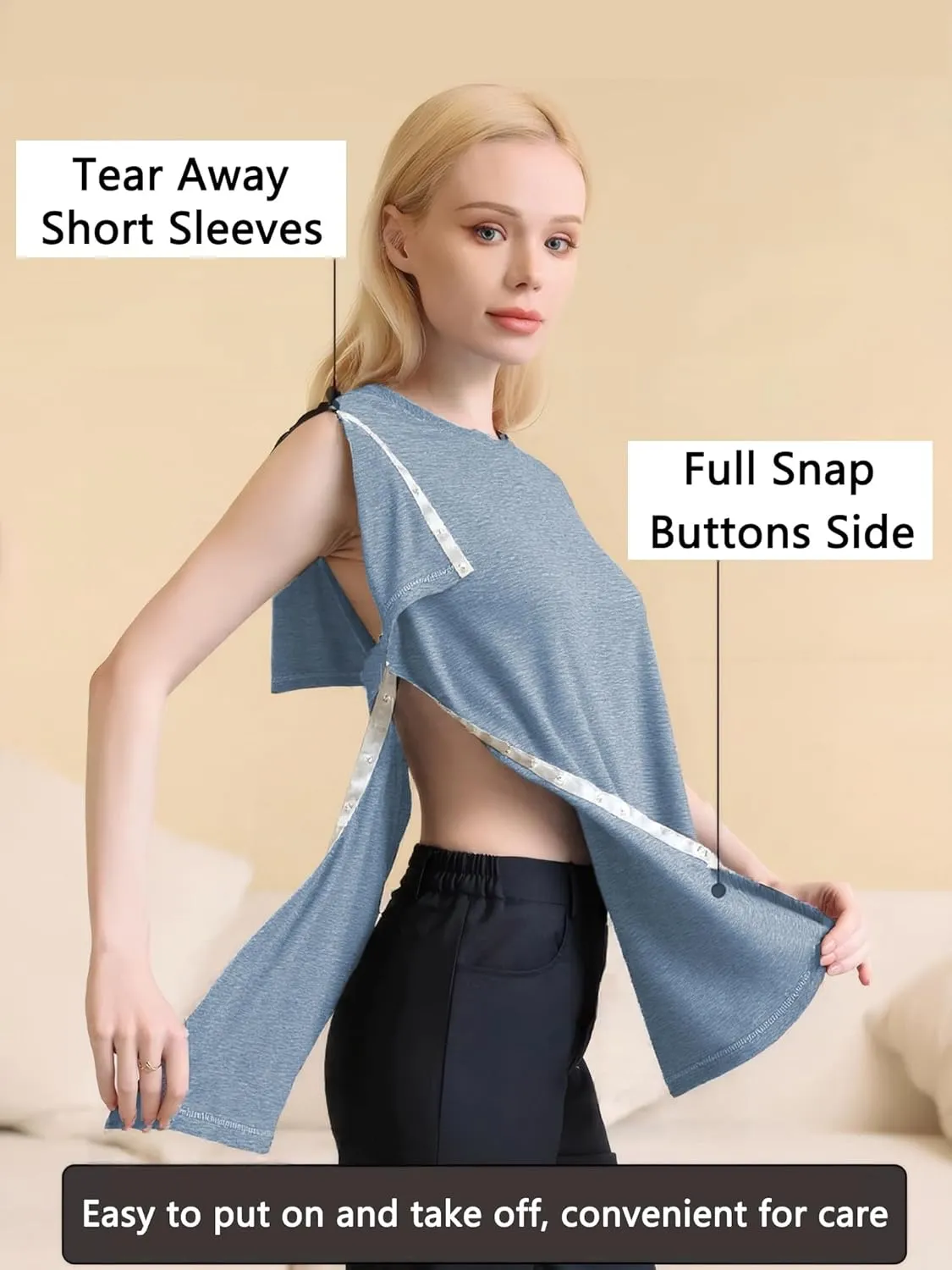 Youdiao Post Shoulder Surgery Shirt for Women Tear Away Snap Short Sleeve Rotator Cuff Recovery Must Haves Chemo Clothing