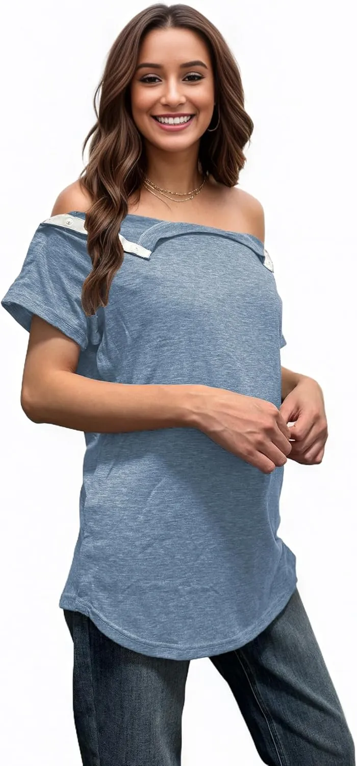 Youdiao Post Shoulder Surgery Shirt for Women Tear Away Snap Short Sleeve Rotator Cuff Recovery Must Haves Chemo Clothing